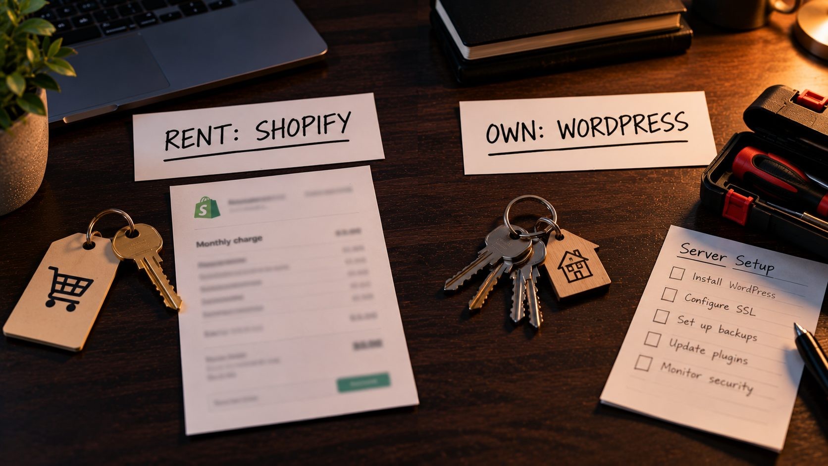 Comparison of renting a store on Shopify versus owning a self-hosted WordPress site