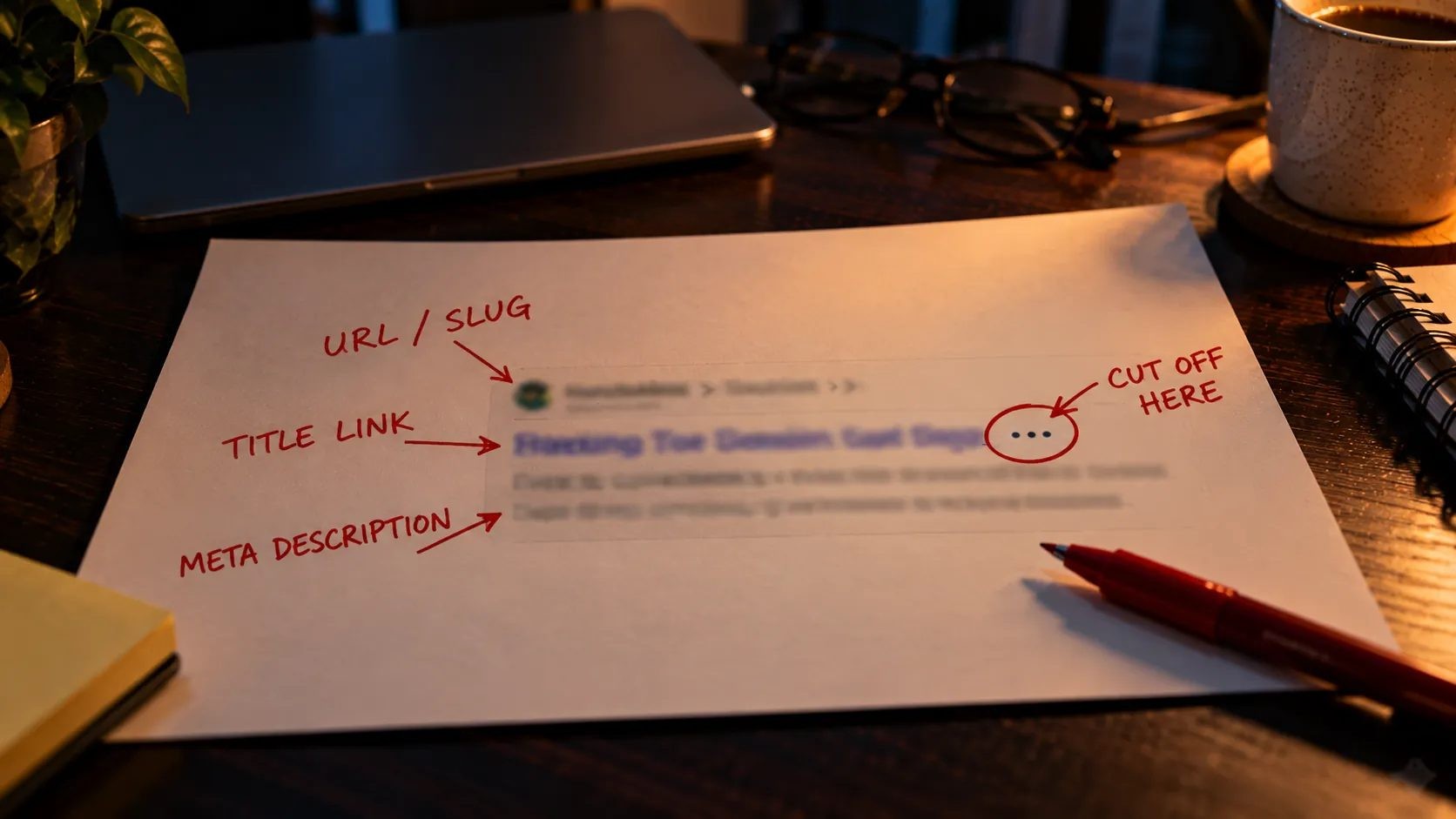A search result showing a page title, URL and meta description