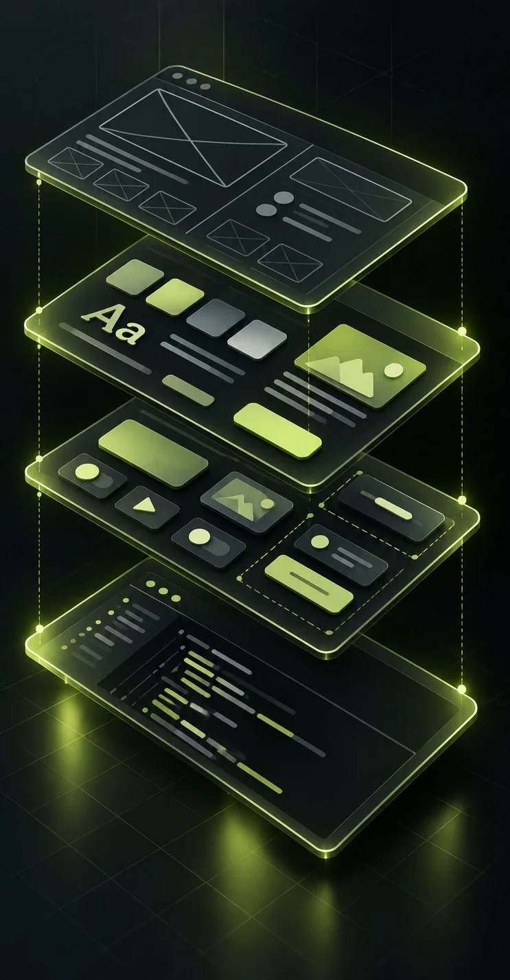 Layers of a user interface from wireframe to code